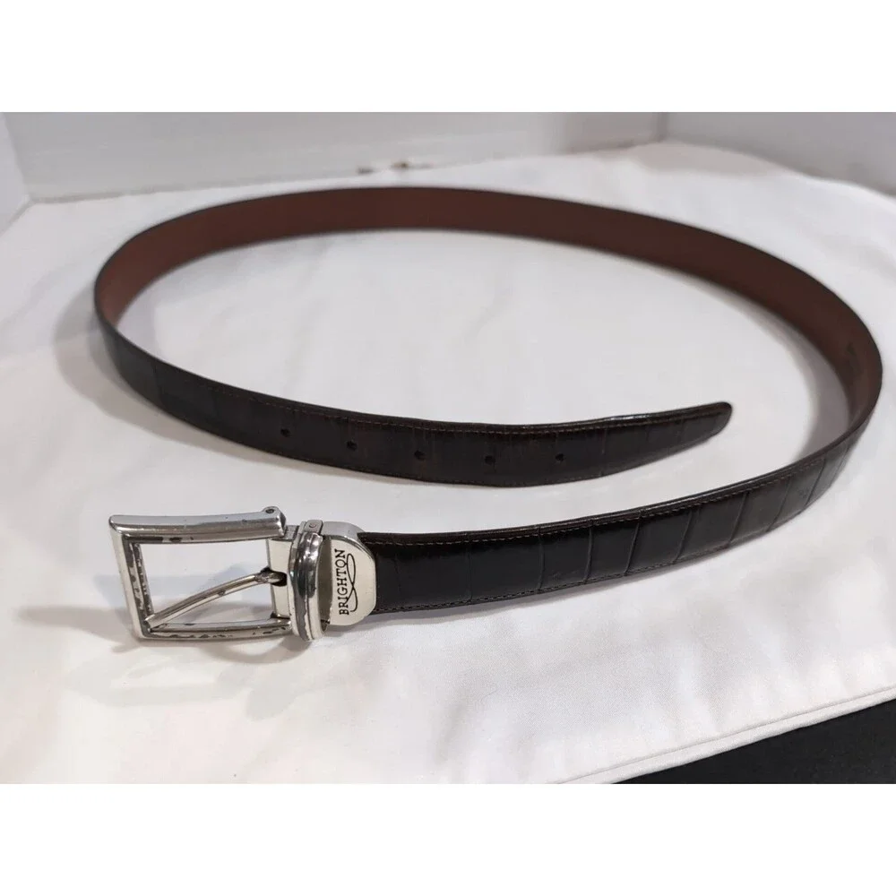 BRIGHTON BELT DARK BROWN LEATHER CROC EMBOSSED SIZE 40 MADE IN USA VINTAGE